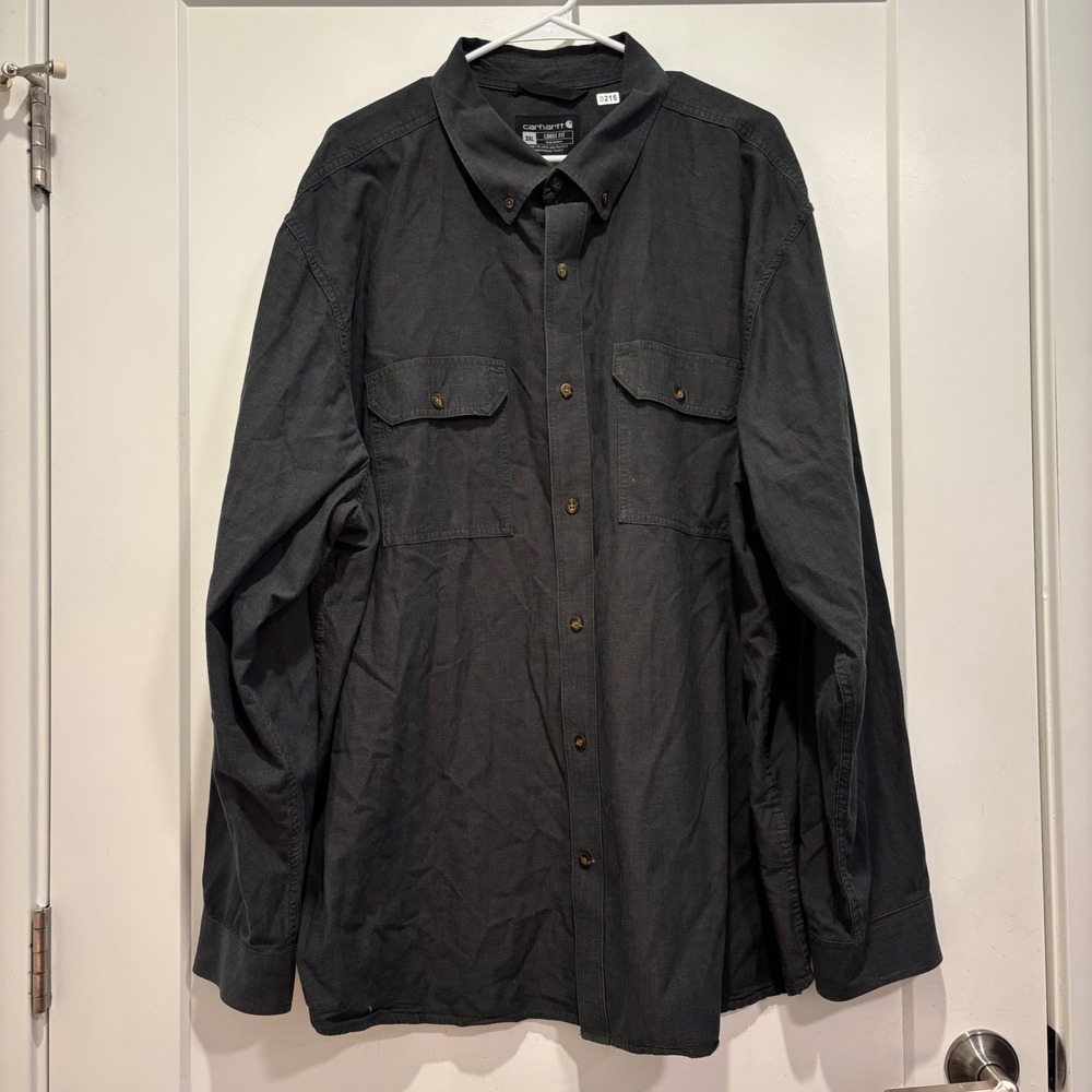 Carhartt Mens 3XL‎ Loose Fit Button Down Work Shirt Long Sleeve Dark Gray Black